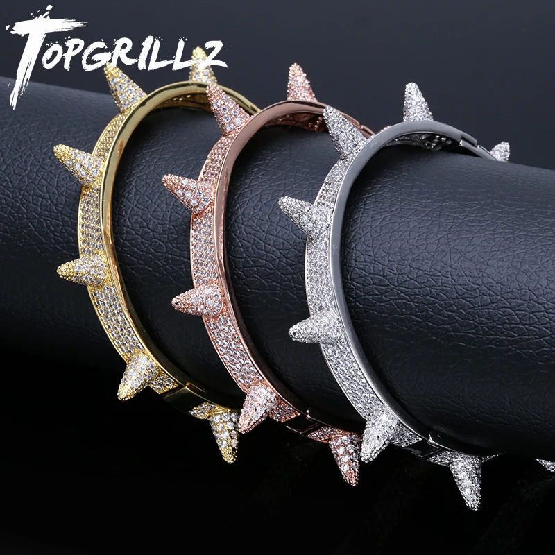 TOPGRILLZ Iced Out шипы браслеты с заклепками конусные закрученные манжеты кубический