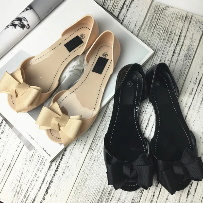 2017 сандалии женские летние Желе обувь случайные плоские с Бабочкой-узел Свет