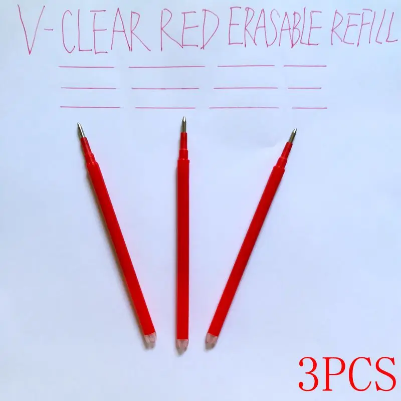 VCLEAR 0,7 мм магический стержень со стираемыми чернилами, ручка для письма, канцелярские принадлежности для офиса, школьные принадлежности, 2 шт, синие, черные, гелевые стираемые ручки - Цвет: 3 pcs Red Refill