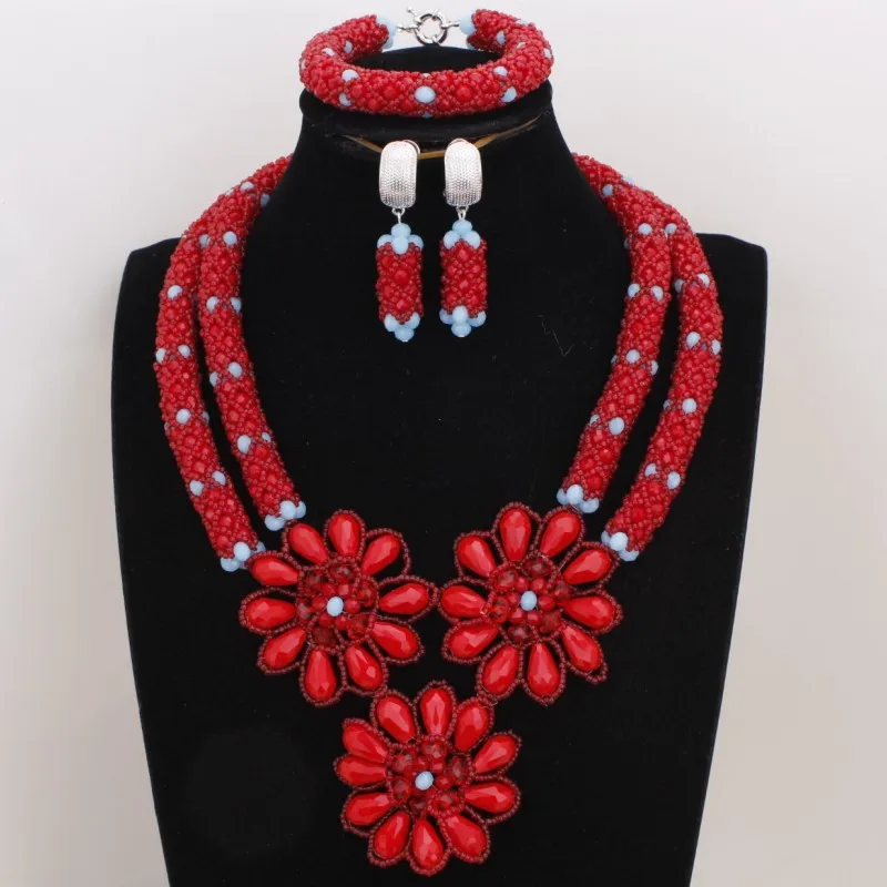 Dudo Handmade Crystal Beaded Red Women Jewelry Set For Edo Bridal Weddings