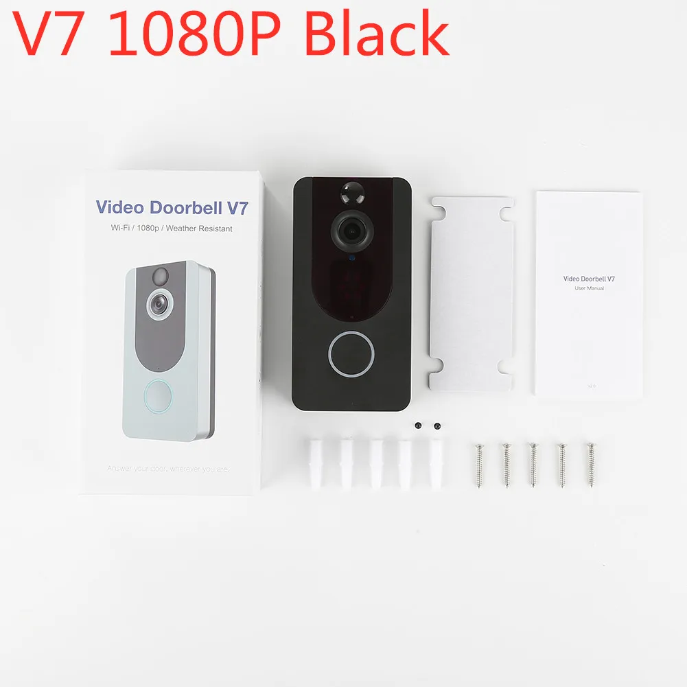 V7 1080P Black V6 V7 720P 1080P wifi беспроводной дверной звонок умный IP видеодомофон камера безопасности дверной звонок удаленный мониторинг сигнализация - Цвет: V7 1080P Black