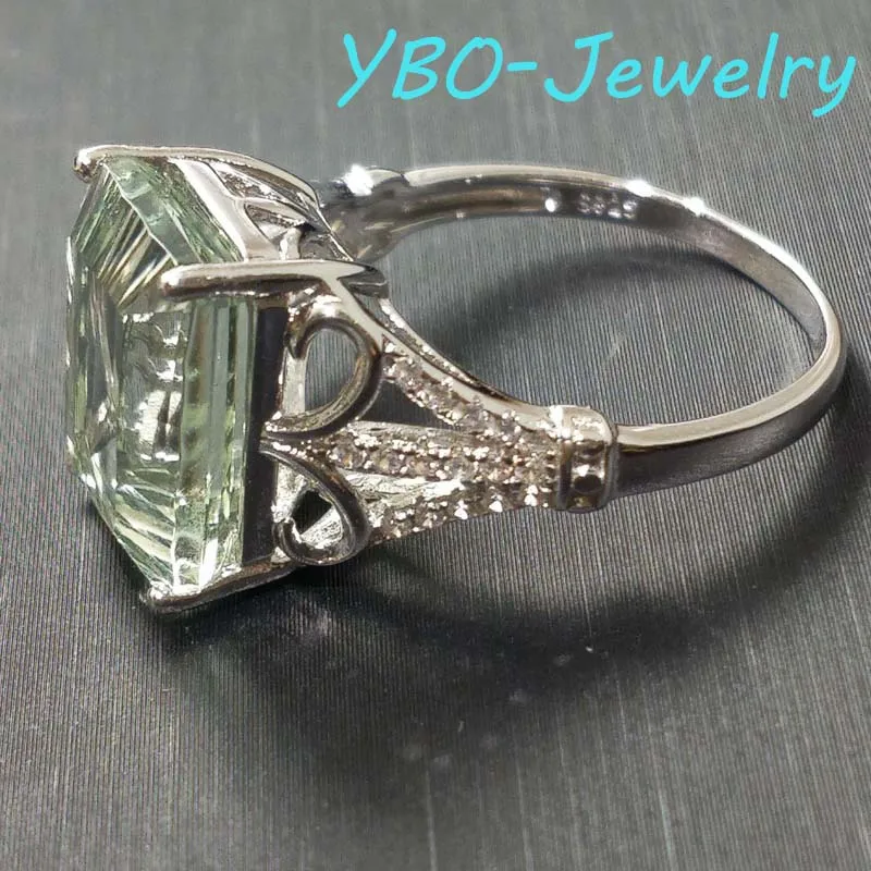 YBO 100% натуральный зеленый аметист кварц камень 8.0ct модные кольца 925 серебро