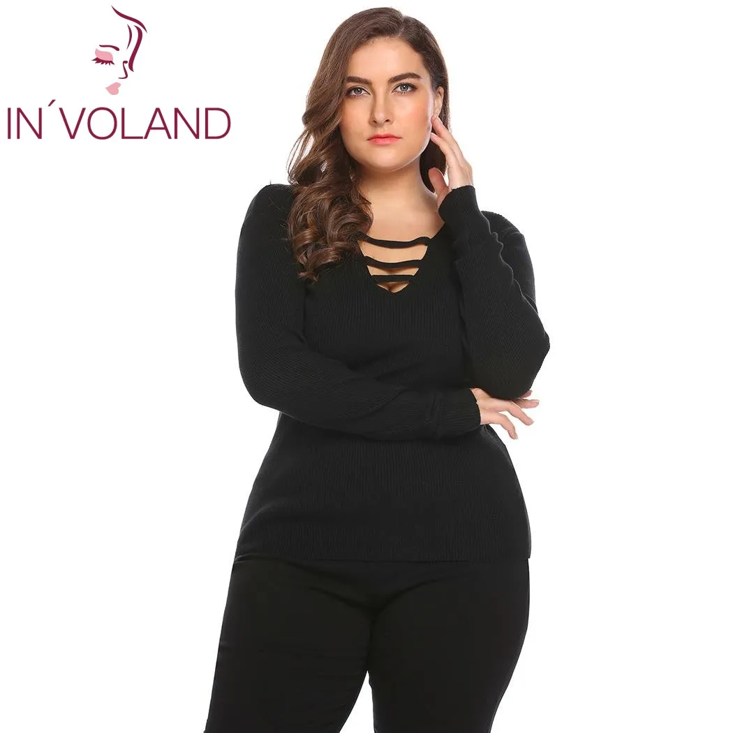 Женский пуловер IN'VOLAND однотонный облегающий свитер большого размера с