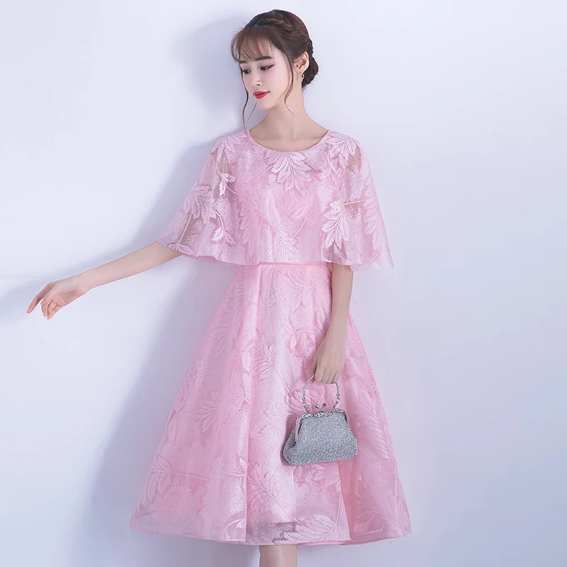 Женское коктейльное платье новое милое Розовое Кружевное до середины икры