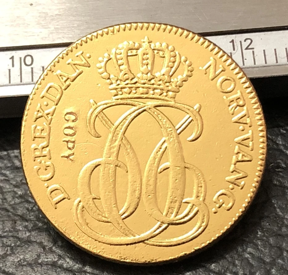 1738 Дания 1 Дукат Кристиан VI 22K позолоченная копировальная монета|coin coins|coin goldcoin copy |