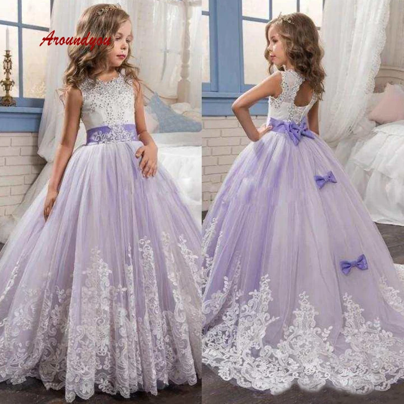 

Кружевное платье сиреневого цвета с цветочным рисунком для девочек вечерние ринку и свадьбу Тюлевое платье для конкурса первого священног...