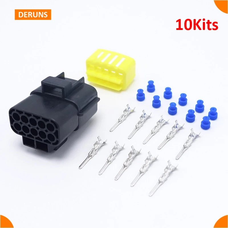 

10Pin Waterproof 10 Kits Male Amp Auto Sealed Connector Set Plug For Car