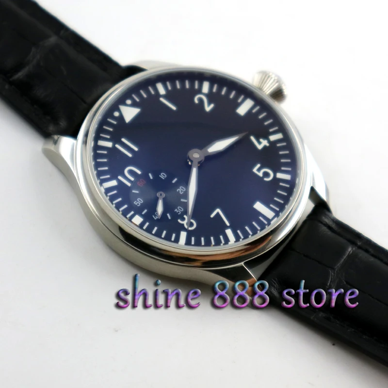 44 мм parnis черный циферблат зеленый светящийся ремешок 17 драгоценностей 6497