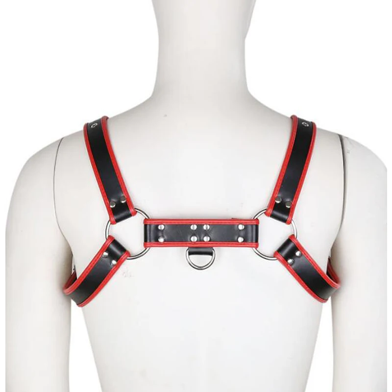 

New Men Lingerie Faux Leather Adjustable Body Chest leather Harness Bondage Costume Buckles Fashion Sexy metal silver O-rings