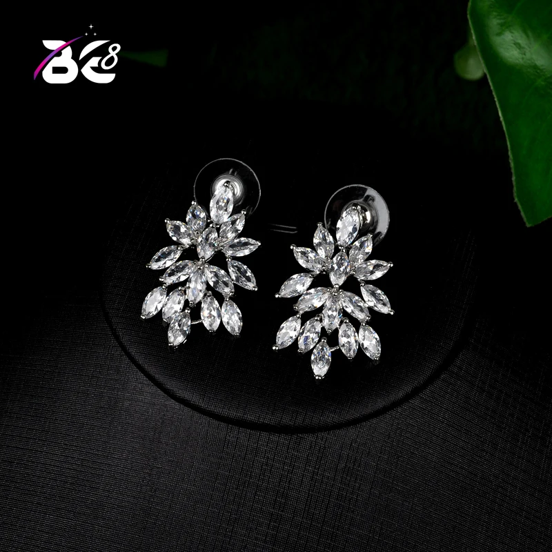 

Be 8 2018 Trendy Clear Leaf Shape Cubic Zirconia Women Statement Earring Brazil Style Stud Earring Brincos Bijoux Gifts E706