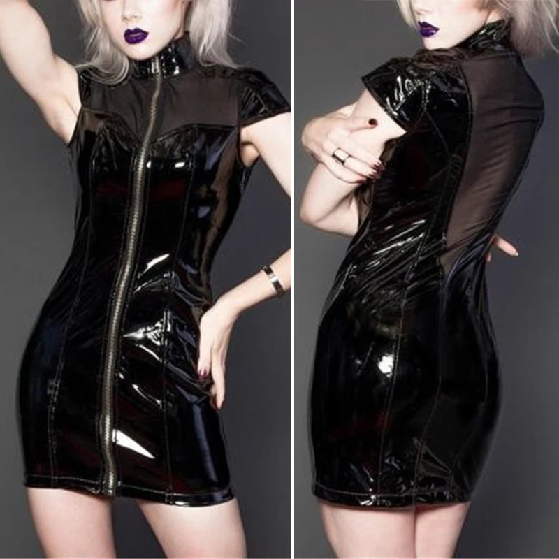 Облегающее платье из кожи размера плюс сексуальное женское готическое черное