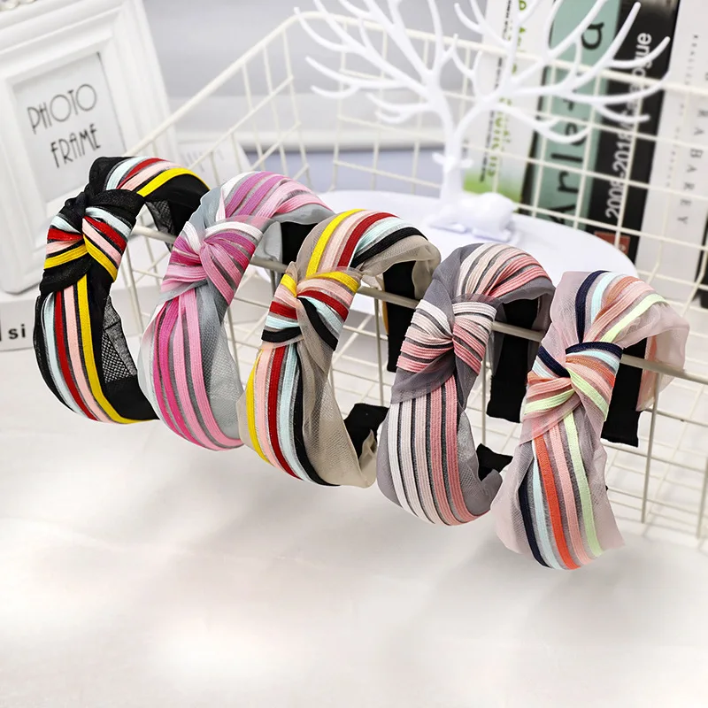 

2021 New Stripe Lady Hairband Cross Knotted Hair Hoop Turban Tied Hair Headband HeadWrap For Women Headwear Hair Accessories