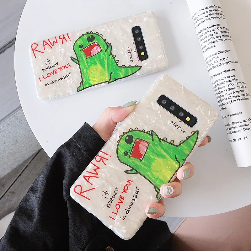 YHBBCASES Cartoon Smile Dinosaur Soft Case For Samsung Galaxy S10 5G S8 S9 Plus Note 10 8 9 Vogue Conch Phone Cover | Мобильные