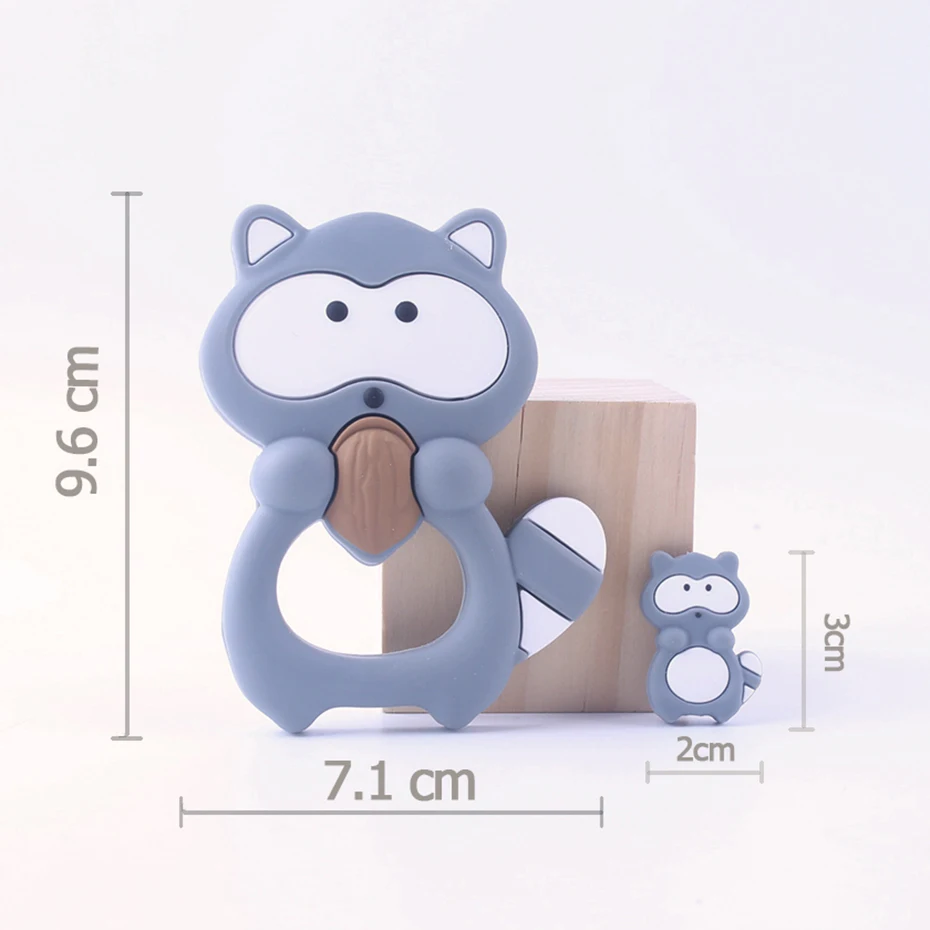 Mordedor de silicona de grado alimenticio para beb&eacute;, colgante de mapache y Mini mapache, collar de lactancia, productos de dentici&oacute;n para beb&eacute;, 2 uds.-1