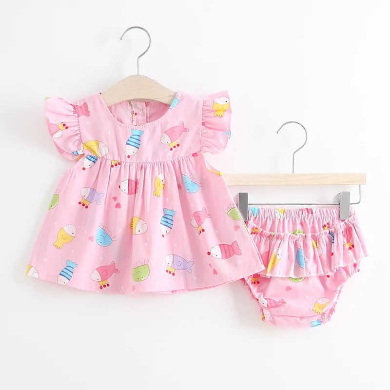 BibiCola baby girls summer dress clothing set todder short 2 piece sets infant pure princess dress+underpants | Детская одежда и