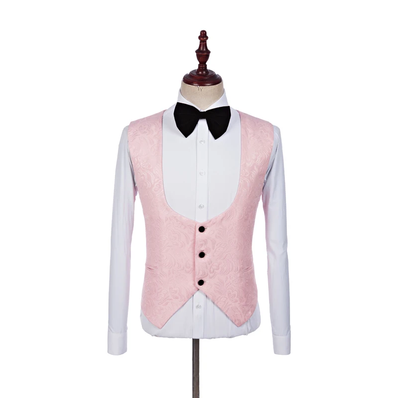 

2021 Groom Mens Suits 3 Pieces Set Pink Wedding Suit MenTuxedo Dress Suit Blazer Pants Formal Casual Married Suit Big Size S-5XL