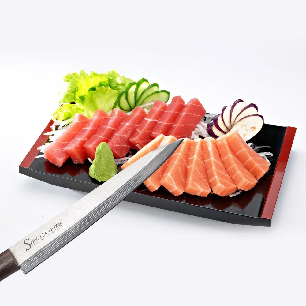 Горячий японский 8 дюймовый кухонный нож sashimi для лосося нарезки 5Cr15mov дамасский