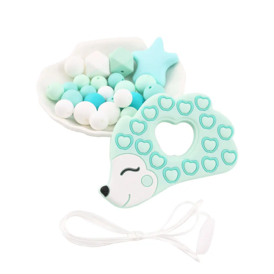 

Silicone Baby Teether 1Set Silicone Beads Hedgehog Teether DIY Nursing Necklace Baby Bpa Free Silicone Rodent Teether Bites Toys