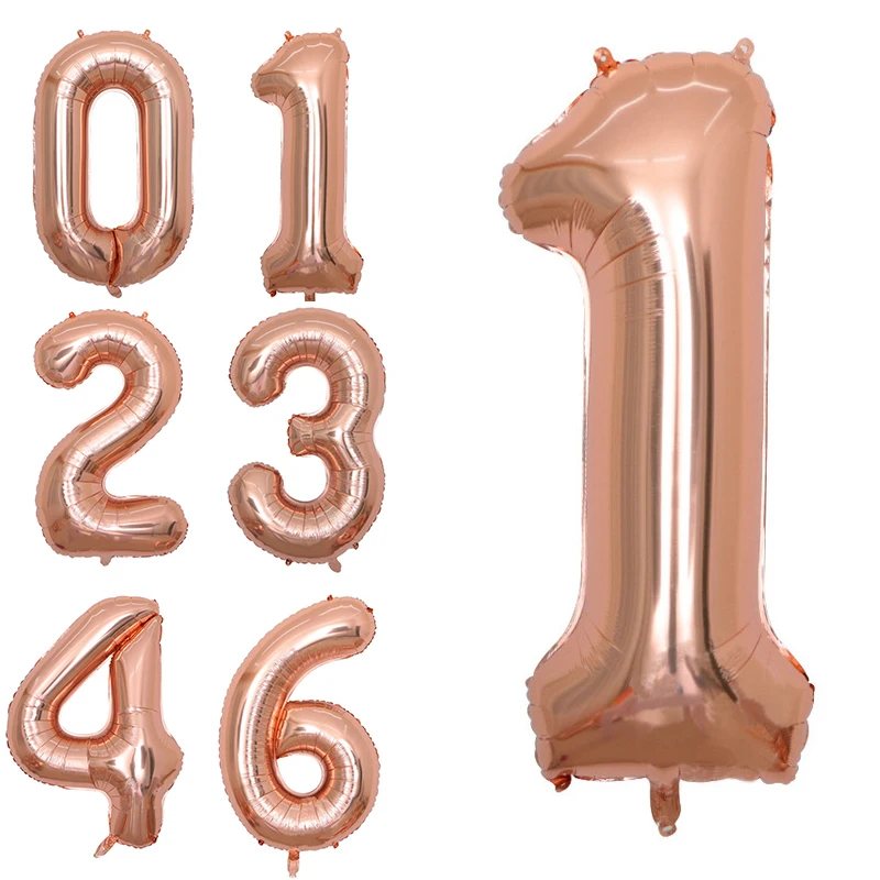 

40-дюймовые фольгированные шары с днем рождения, цифры, розовое золото, свадебные шары, украшения для вечеринки, дня рождения, Детские принад...