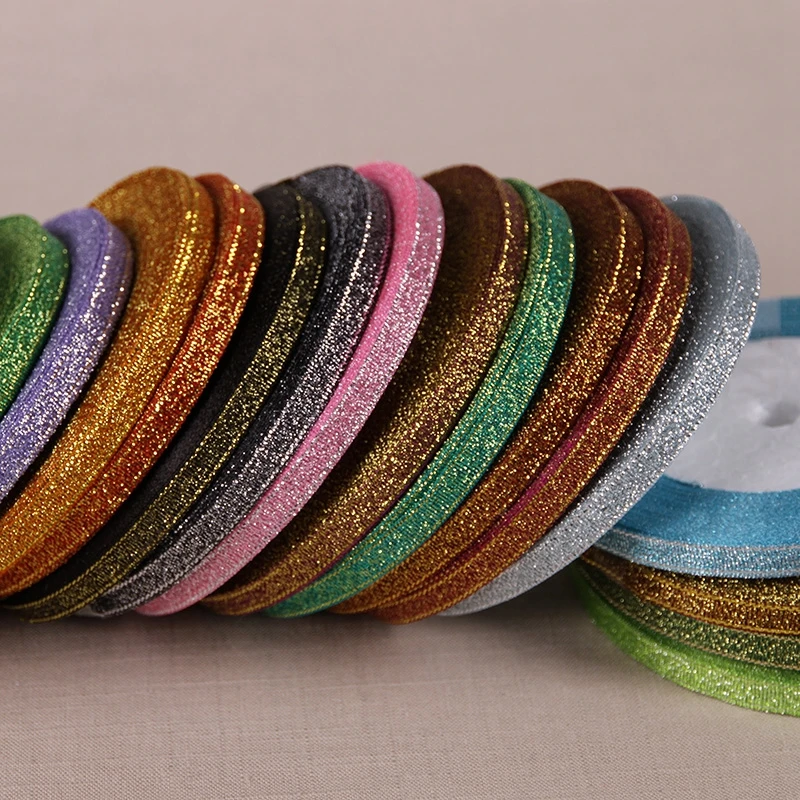 

1/4" (6mm) 25yards Metallic Glitter ribbon satin ribbon for belt gift packing wedding decoration /DIY crafts