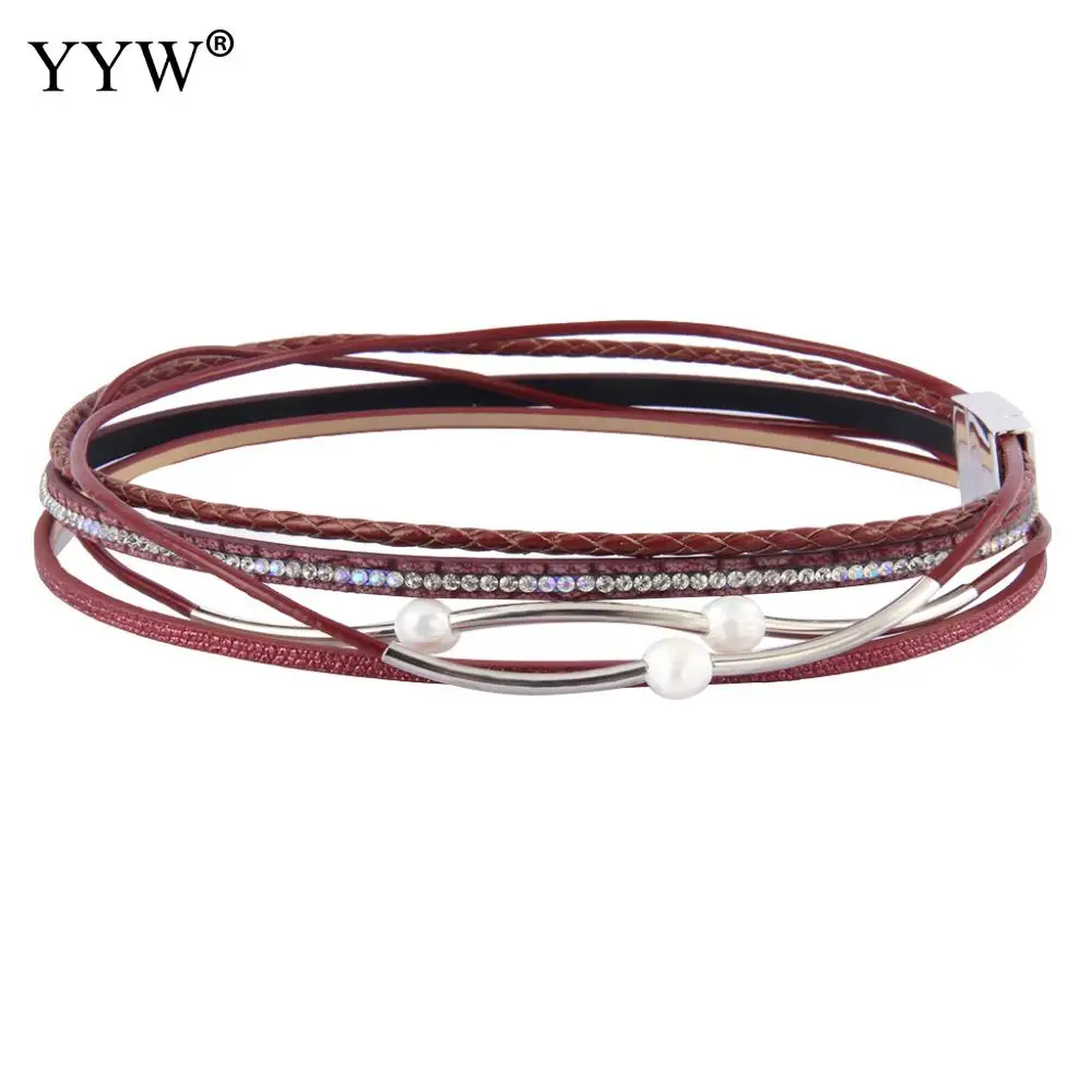 Стразы и смола браслет с жемчужными подвесками для женщин мужчин многоуровневые