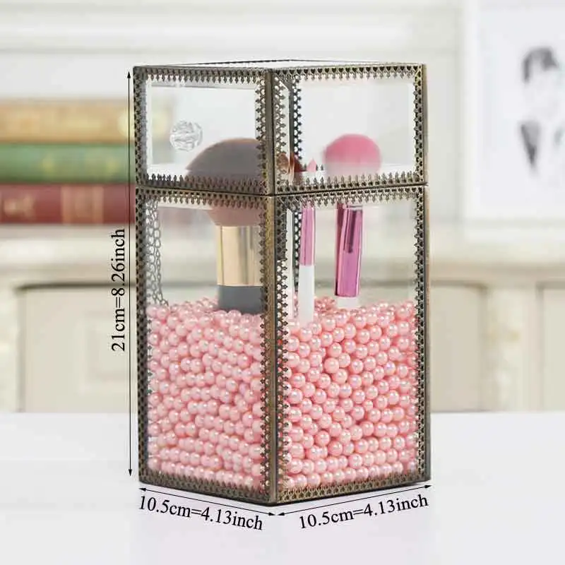 AF Retro Makeup Cotton Stroage Case Multifunctional Bronze Lace Dustproof Transparent Glass Cosmetic Box C218-5 | Дом и сад