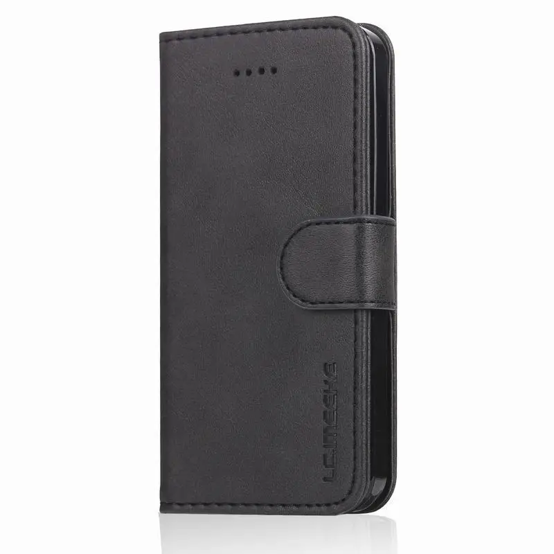 Black Case Чехол для iPhone 7, чехол iPhone 6S, 6, 7 Plus, 5S, 5 s, X, XR, XS Max, чехол, кошельки, кожаный, для мобильного телефона, роскошный, флип, полная защита - Цвет: Black Case