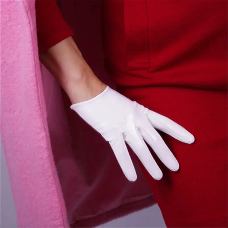 16cm white Очень длинные перчатки из лакированной кожи 70 см, эластичные зеркальные яркие белые женские перчатки из искусственной кожи WPU08 - Цвет: 16cm white