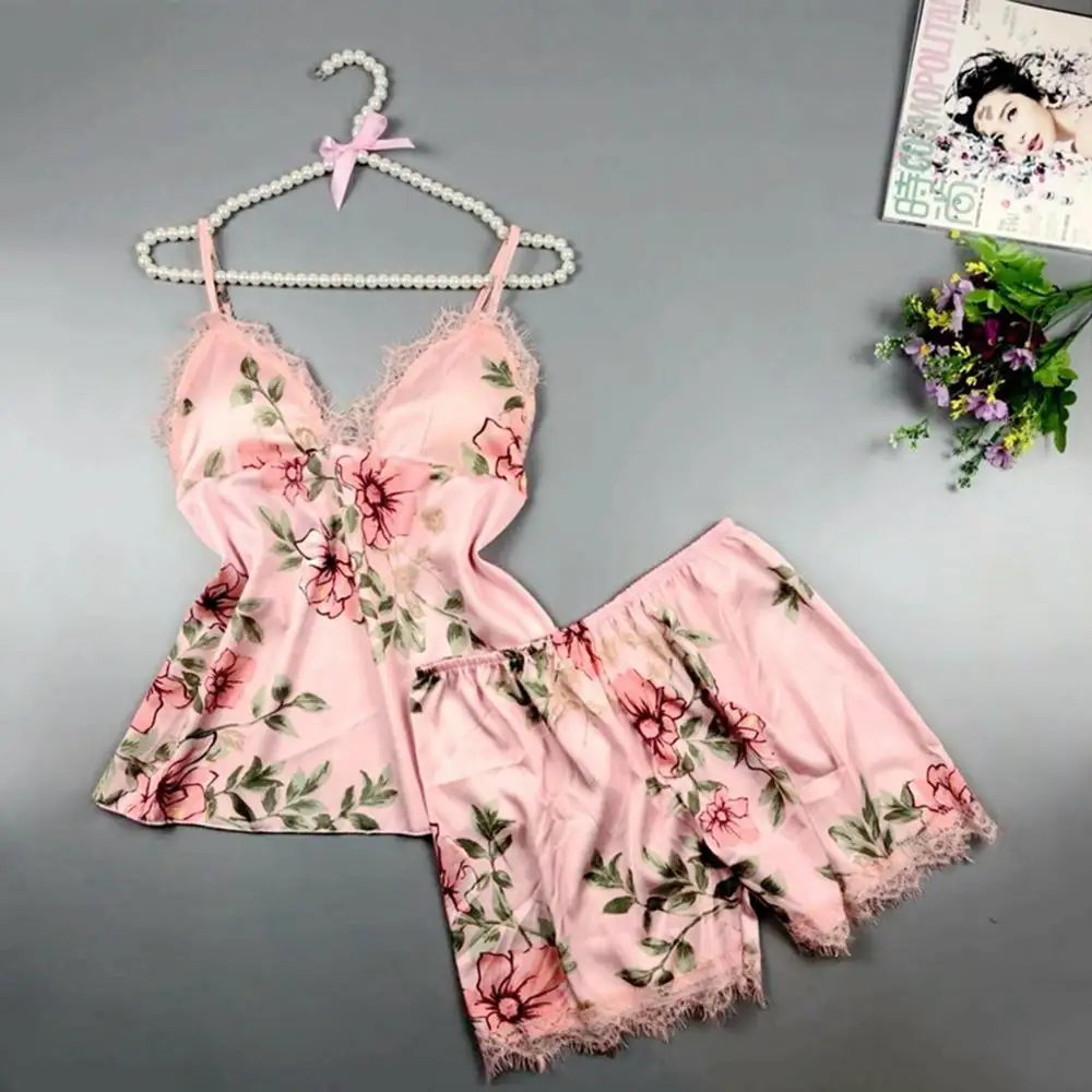 Пижама для сна пижамный комплект Сексуальная атласная пижама женская летняя