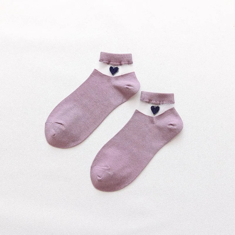 Purple Socks Новинка, летние женские носки из прозрачного шелка с кристаллами, милые невидимые кальциты чистого цвета, низкие носки - Цвет: Purple Socks