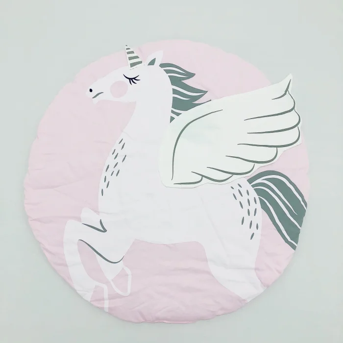 unicorn 90cm 95 см детская игра коврики круглый коврик, мат хлопок Лебедь Ползания одеяло пол ковер для детской комнаты украшения INS подарки для малышей - Цвет: unicorn 90cm