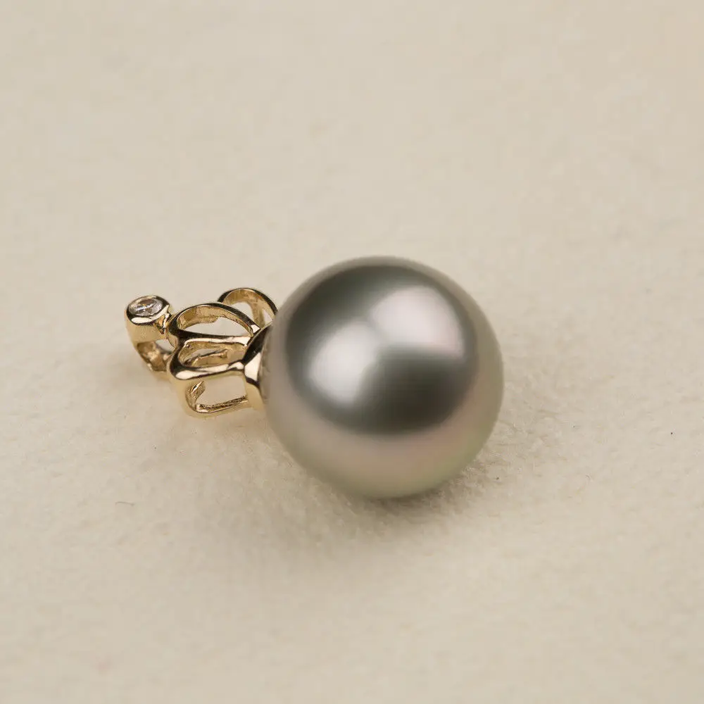 Free Shipping AAA 9-11mm Gray Real Tahitian Cultured Pearl Crown Pendant 14k Solid Yellow Gold #0209 | Украшения и аксессуары