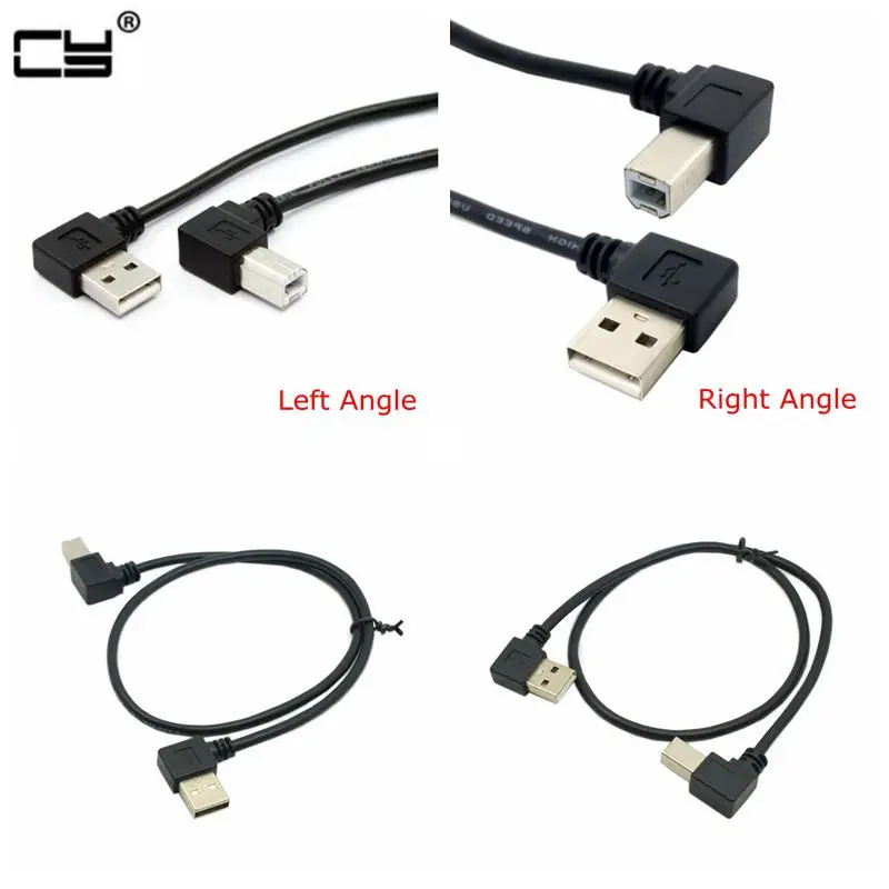 

Правый и левый угол, USB 2,0 A папа на USB B папа Тип B BM, сканер для принтера под прямым углом 90 градусов, кабель 50 см 100 см BM, Угловой кабель