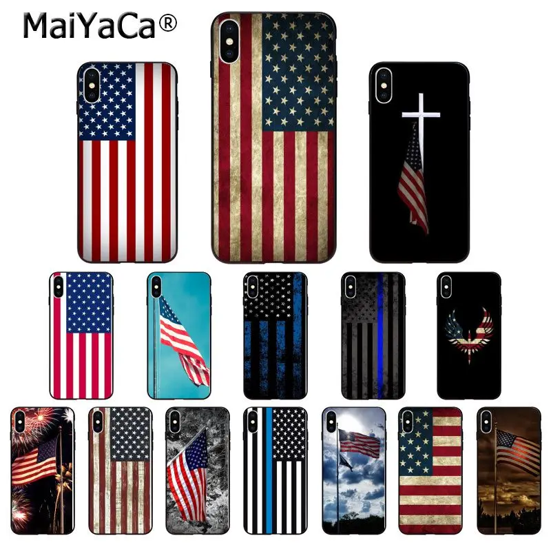 Мягкий чехол для телефона MaiYaCa с американским флагом США TPU Apple iPhone 8 7 6 6S Plus X XS MAX 5 5S