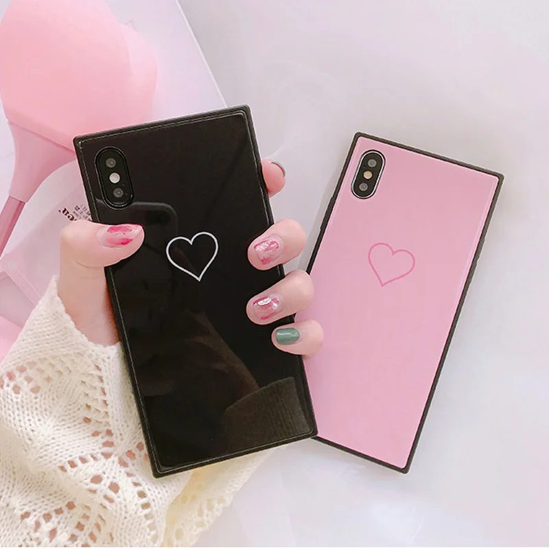 Tfshining модное квадратное закаленное стекло сотовый Чехол для телефона для iphone 11 Pro Max X XR XS Max 6s 7 8 Plus жесткий милый чехол с сердечком