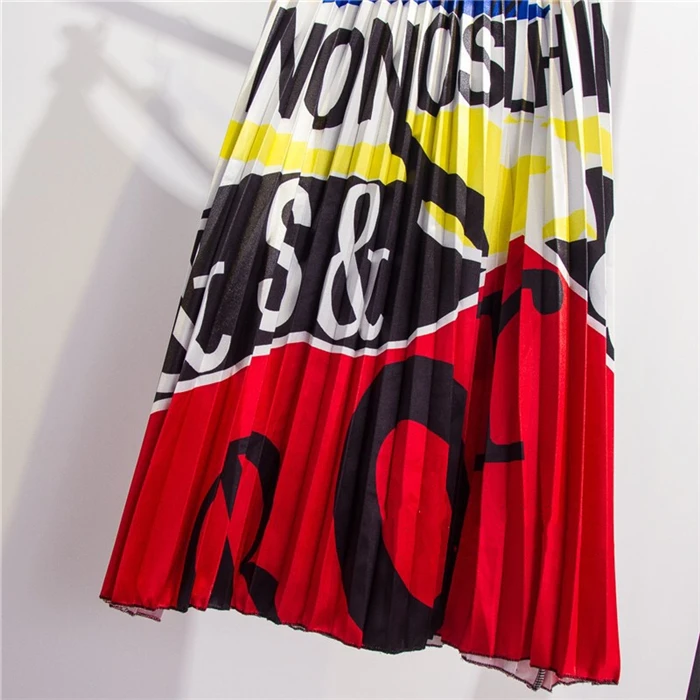 

S-3xl Fashion Digital Printing Pleated Skirt For Women Elastic High Waist Long Skirt Summer Printed Yellow Summer Skirts Womens