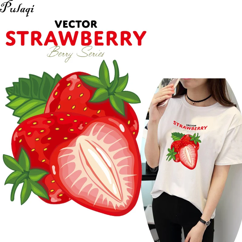 

Pulaqi Cartoon Strawberry Heat Transfer Patches for T-shirt DIY Fruit Printed Appliques By Household Garment Accessories H