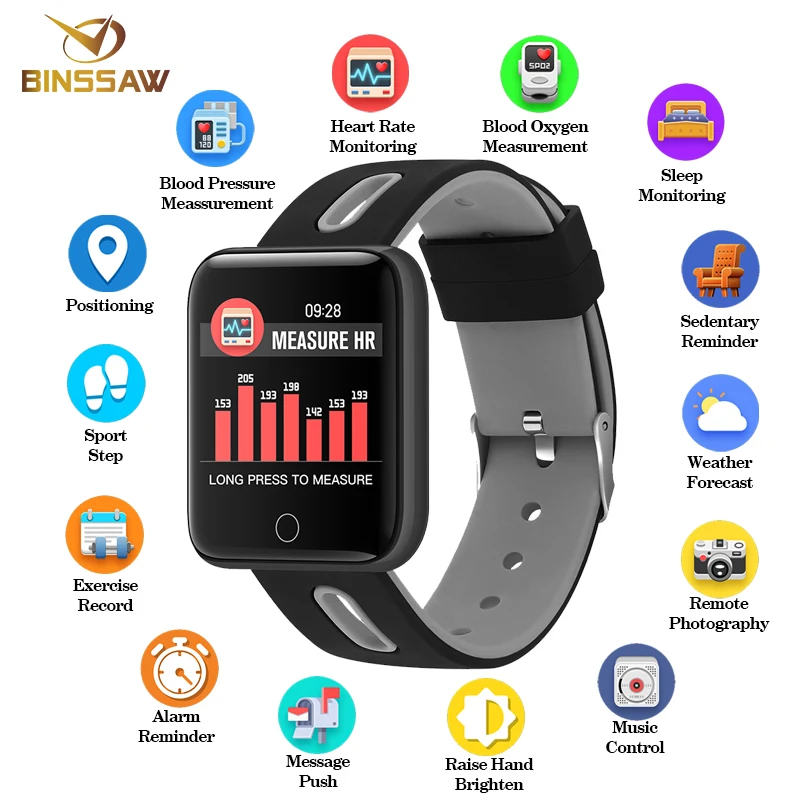 BINSSAW Для мужчин женщин Smart Watch Sport шаг крови Давление Bluetooth Smartwatch светодиодный