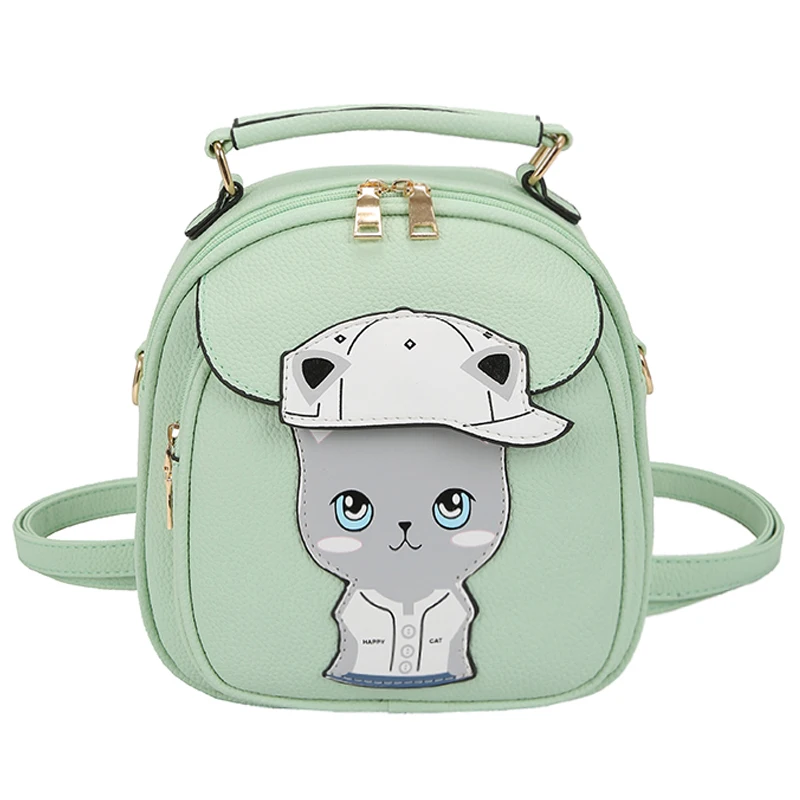 

Women Leather Embroidery Backpack Preppy Girl Schoolbag Student Bag Female Travel Bag Tote Braccialini Style Art Cartoon Hat Cat