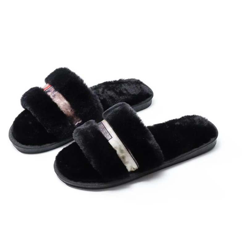Женские домашние Шлепанцы из искусственного меха на плоской подошве без