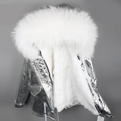 32 OFTBUY, парка, зимняя куртка, Женская парка, пальто с натуральным мехом енота, воротник с капюшоном, мех кролика, парка, теплая, толстая - Цвет: 32