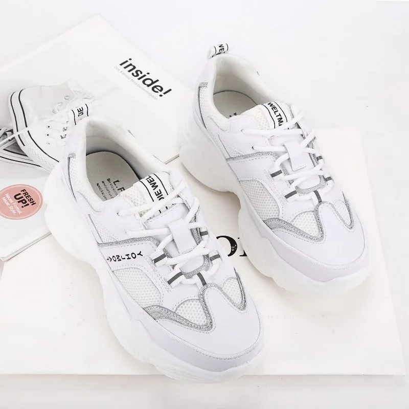 Jookrrix 2019 Shoes Women Sneakers Platform zapatos de mujer Ladies White footware Genuine Leather chaussures femme Patchwork | Обувь
