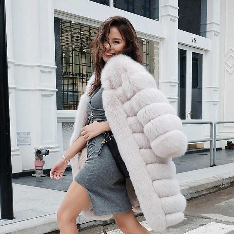 Maylofuer Long Real Fox Fur Coat Women Natural Jacket autumn and winter long fashion Full Sleeve fur coat Female Ladies | Женская одежда