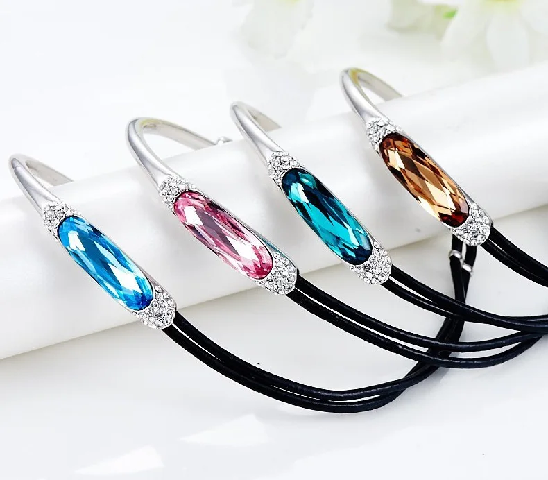 Элегантные браслеты с кристаллами Сваровски из белого золота кожаные манжеты