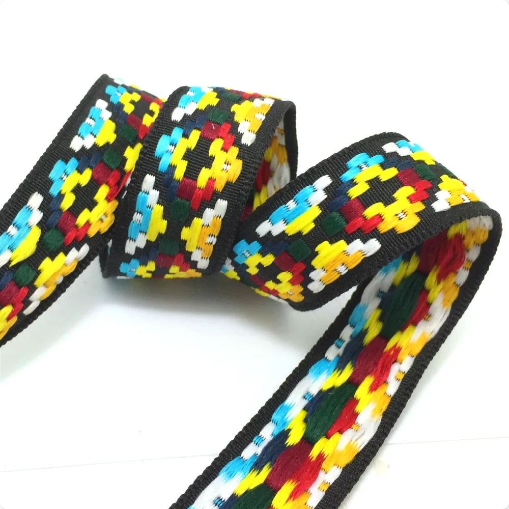 

7/8'' 25mm 10yard/lots 100% polyester Zakka Handmade color geometry Woven Jacquard Ribbon dog chain accessories KTZD1604017