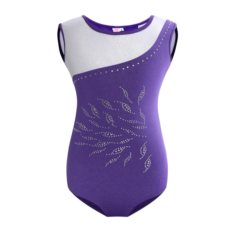 

New gymnastics dance wear sleeveless inlaid brick leaves pattern body suit ballet gymnastics dance Dance practice clothes Girls