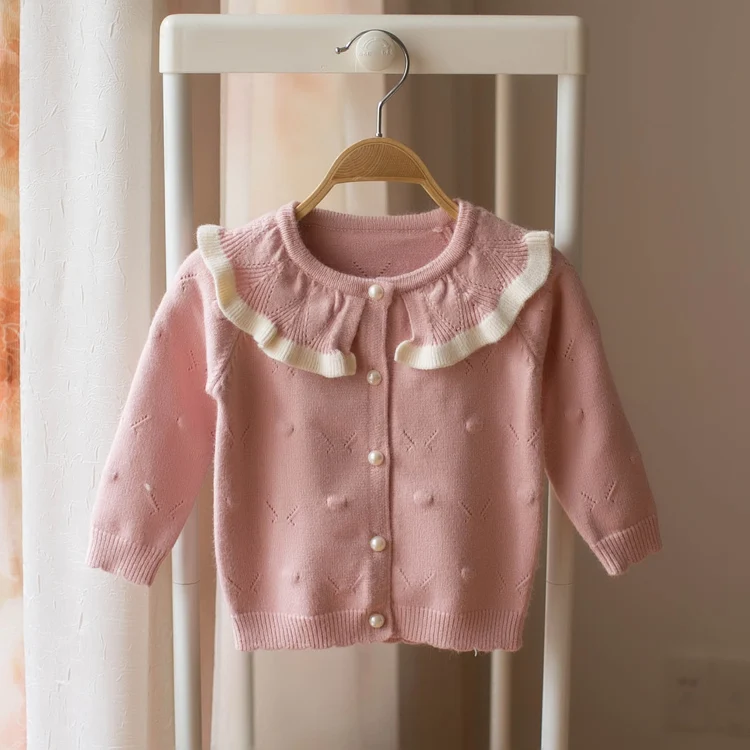 

New Arrival Baby Kid Cute Knitted Sweater Little Girls Fashion Ruffles Printing Princess Knitwear Children Spliced Cardigan X367