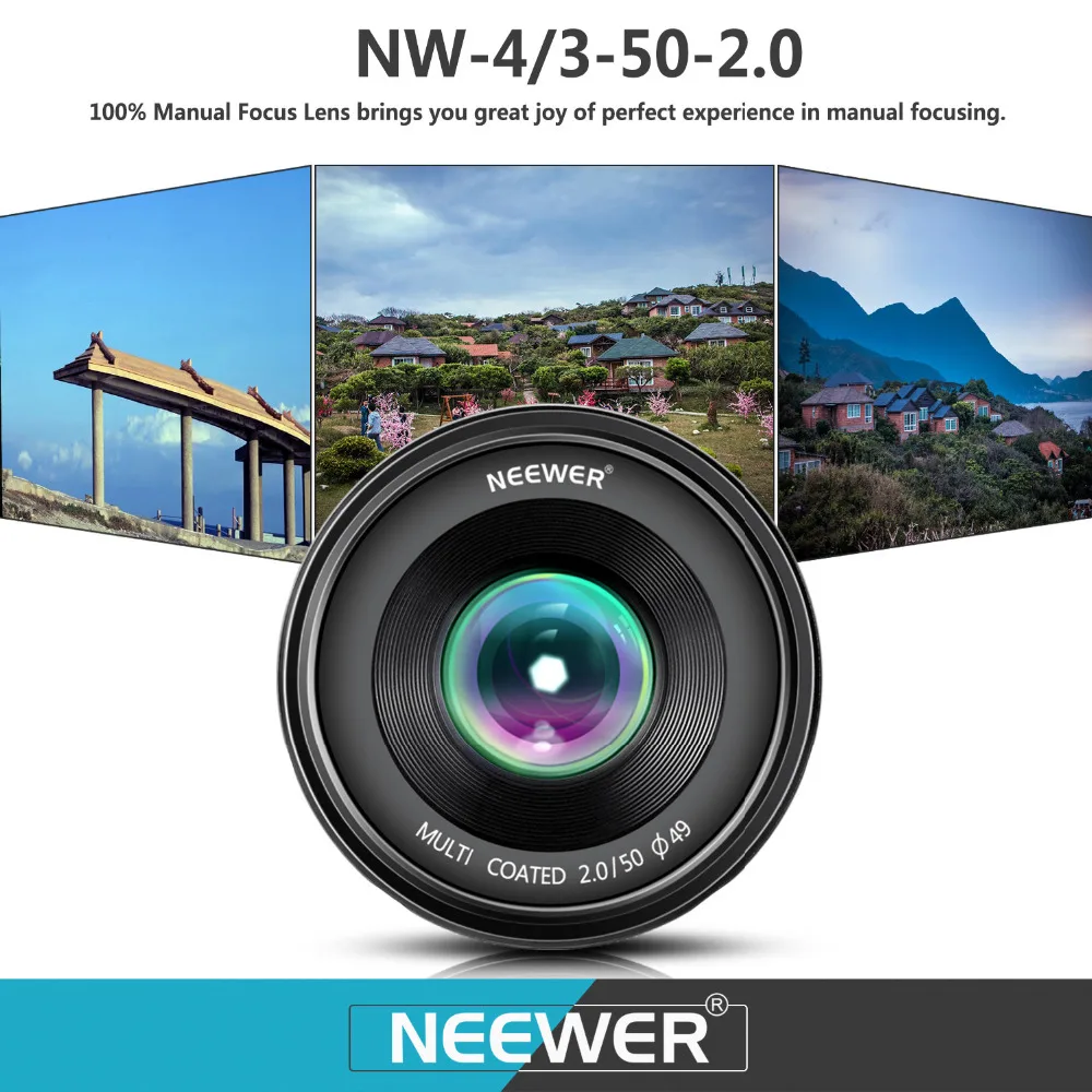Neewer 50 мм f/2 0 ручной фокус Prime фиксированный объектив для цифровых камер OLMPUS/PANASONIC