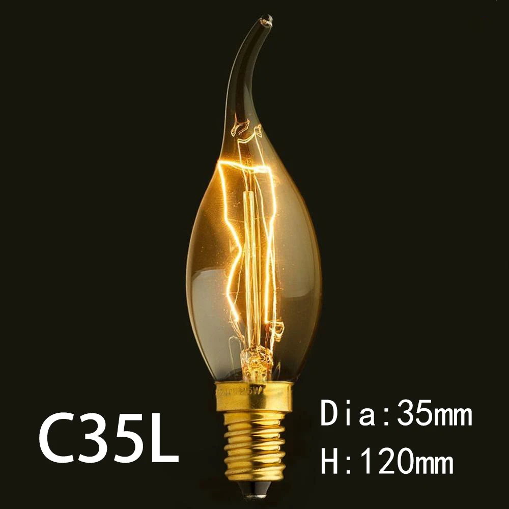 C35L E14 Bulb E27 ретро лампы Эдисона 220 В 40 Вт ST64 G95 T10 ампулы Винтаж лампа Эдисона лампа накаливания Светильник лампы арт-деко - Цвет: C35L E14 Bulb