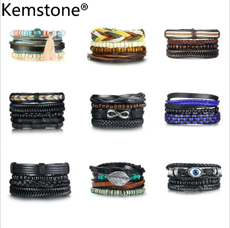 Kemstone Bohemian Wooden Beads Elastic Rope PU Alloy Multicolor Multi-layer Wrap Bracelet Jewelry Gifts For Men Women | Украшения и